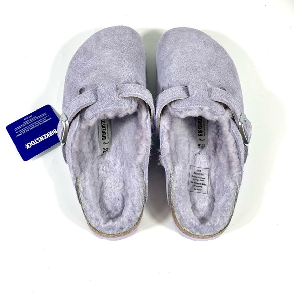 Birkenstock Boston Shearling Suede Clogs Purple Fog - Picture 16 of 17